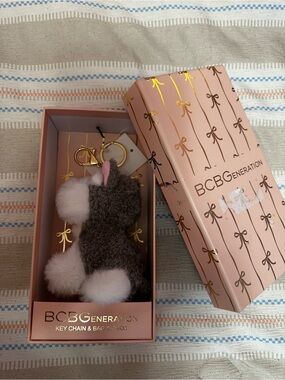 BCBGeneration Gray & Pink Dog Pom Pom Keychain Charm